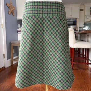 LOFT Green and Brown Patterned A-Line Skirt